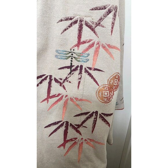 Paint Beige Reversible Jacket Bamboo & Dragonfly Print Unique Button Long Sleeve - Picture 4 of 8